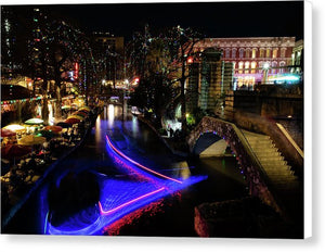 Christmas Lights and Light Trails by the Riverwalk - Canvas Print