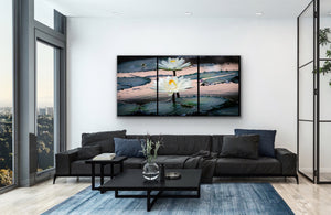 Water Lilies a la oil painting 54x27 in. Canvas Triptych Luxury for your home.