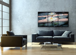 Water Lilies a la oil painting 54x27 in. Canvas Triptych Luxury for your home.