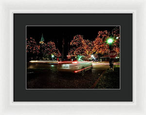 Christmas lights and Light Trails - Framed Print