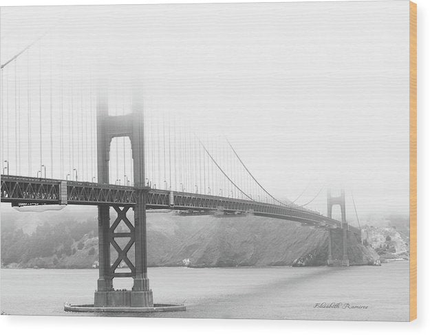 Foggy Day at the Golden Gate Bridge in Black and White - Wood Print