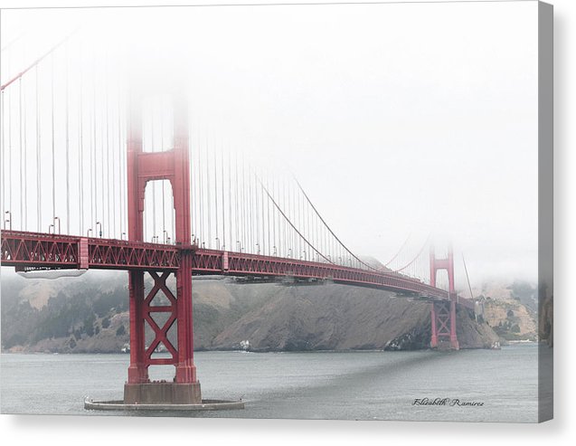 Día de niebla en el puente Golden Gate Rojo con blanco y negro - Lienzo