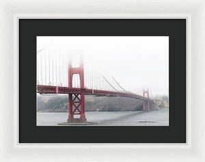 Foggy Day at the Golden Gate Bridge Red with Black and White - Framed Print