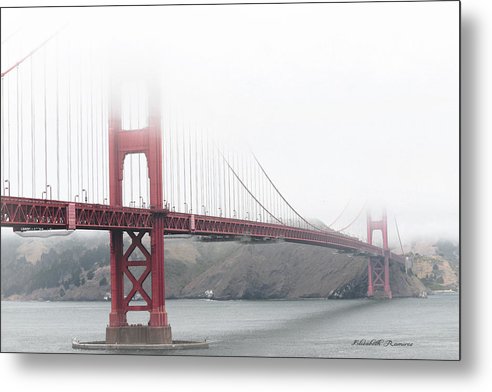 Foggy Day at the Golden Gate Bridge Red with Black and White - Metal Print