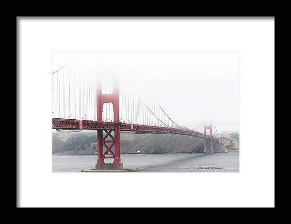 Foggy Day at the Golden Gate Bridge Red with Black and White - Framed Print