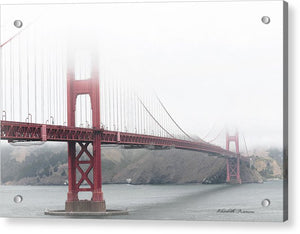Foggy Day at the Golden Gate Bridge Red with Black and White - Acrylic Print