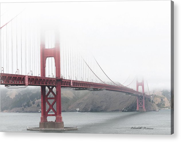 Foggy Day at the Golden Gate Bridge Red with Black and White - Acrylic Print